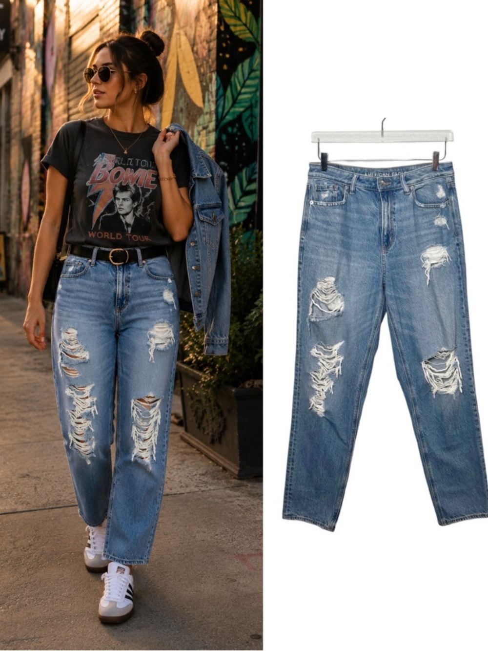 American Eagle Comfort Stretch Waistband Light Wash Women’s Mom Jeans Sz 8 Long